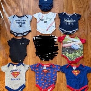 Baby Onesies 9 piece Set with Yankees and Superman Themes